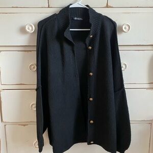 Oversized Black Cardigan with Gold Buttons